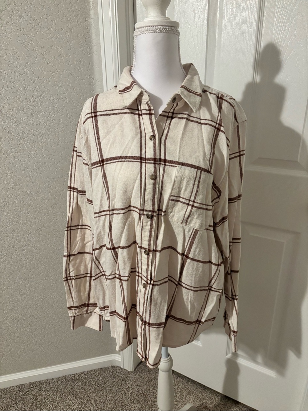 Cream Plaid Button-wFront Women's Shirt